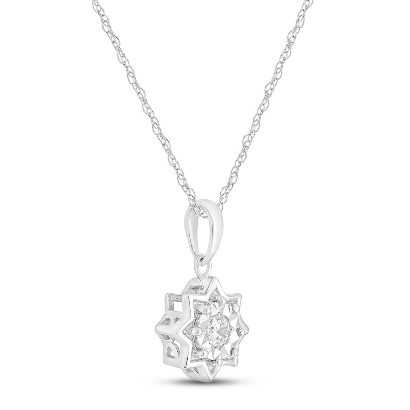 Main Image 2 of Diamond Star Necklace 1/8 ct tw Round-cut 10K White Gold 18"