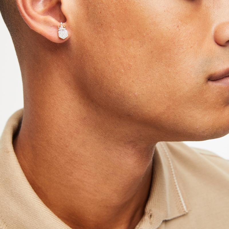 Main Image 2 of Men's Diamond Octagonal King Earrings 1/4 ct tw 10K Yellow Gold