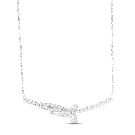 Diamond Bar Necklace 1 ct tw Round & Baguette-cut 10K White Gold 18"