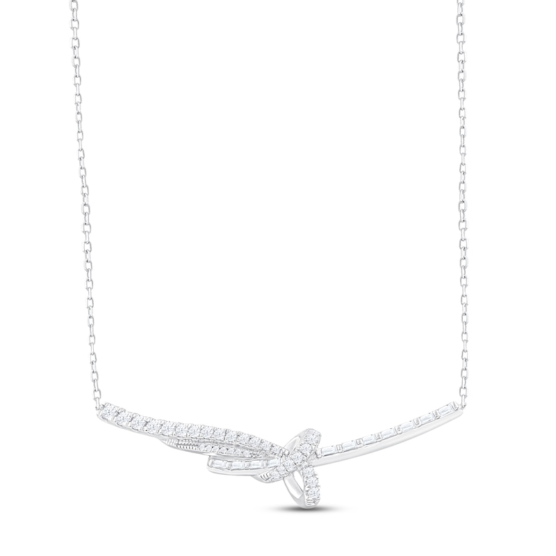 Main Image 1 of Diamond Bar Necklace 1 ct tw Round & Baguette-cut 10K White Gold 18"