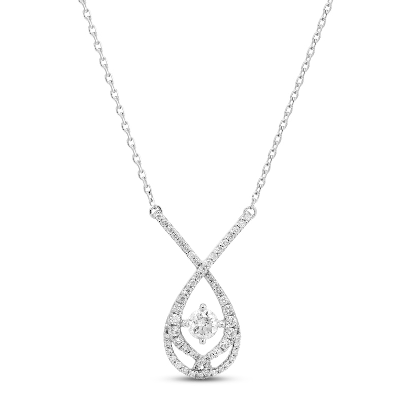 Main Image 1 of Love Entwined Diamond Necklace 1/4 ct tw Round-cut 10K White Gold 18"