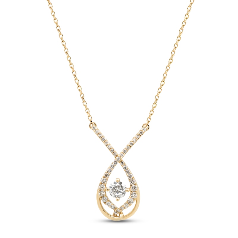 Main Image 1 of Love Entwined Diamond Necklace 1/5 ct tw Round-cut 10K Yellow Gold 18"