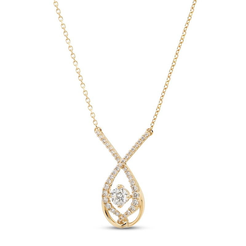 Main Image 2 of Love Entwined Diamond Necklace 1/5 ct tw Round-cut 10K Yellow Gold 18"
