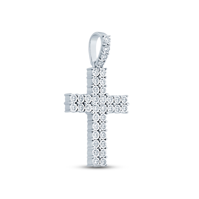 Main Image 2 of Men's Diamond Cross Charm 1 ct tw Round-cut 10K White Gold