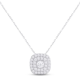 Lab-Created Diamonds by KAY Cushion Necklace 1 ct tw Round-cut 14K White Gold 18&quot;