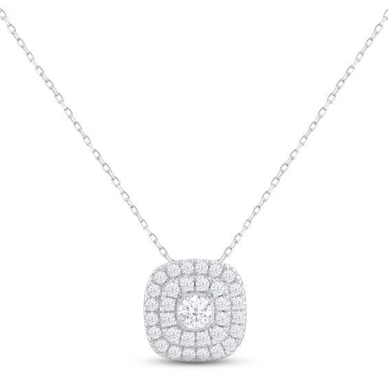 KAY Lab-Grown Diamonds Cushion Necklace 1 ct tw Round-cut 14K White Gold 18"