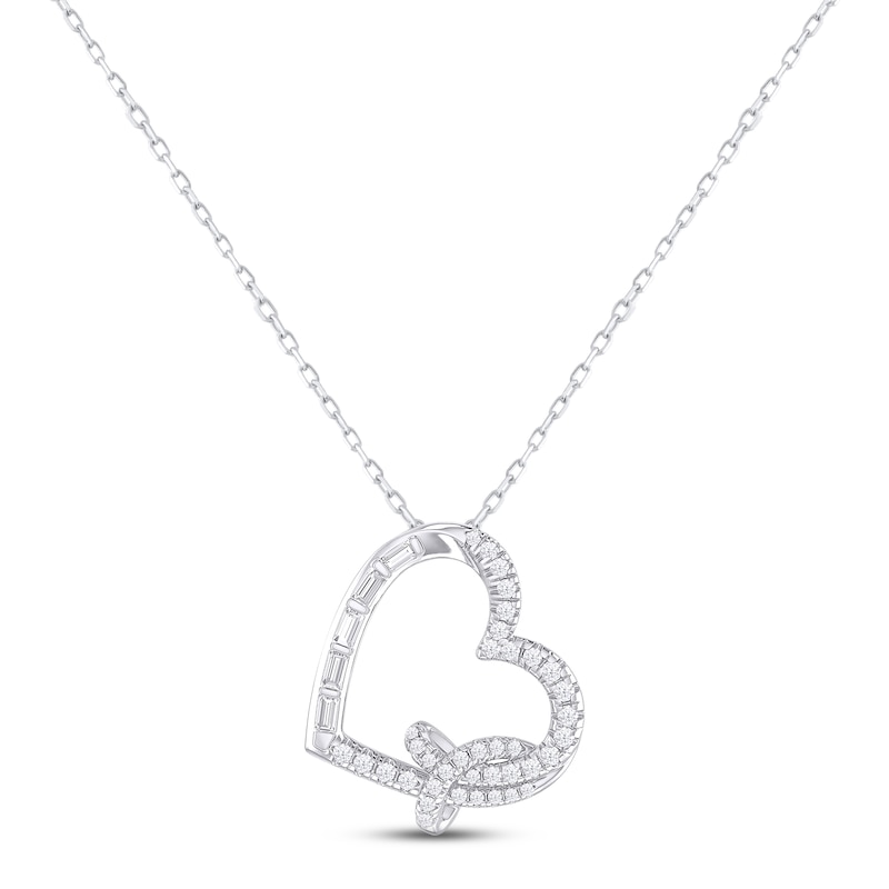 Diamond Heart Necklace 1/3 ct tw Baguette & Round-cut 10K White Gold 18"