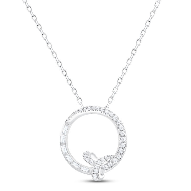 Main Image 1 of Diamond Circle Necklace 1/3 ct tw Baguette & Round-cut 10K White Gold 18"