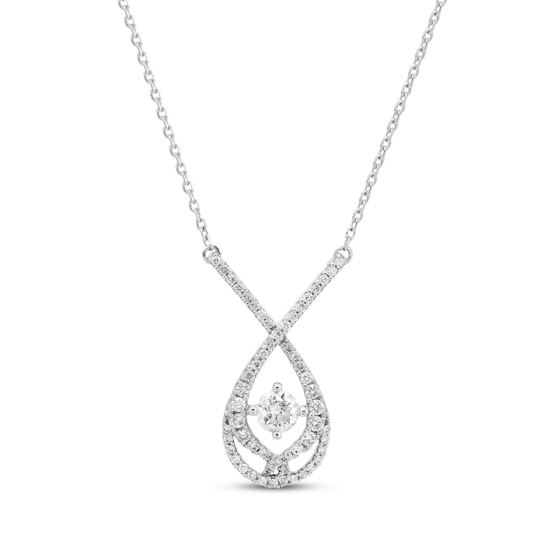 Main Image 1 of Love Entwined Diamond Necklace 1/2 ct tw Round-cut 10K White Gold 18"