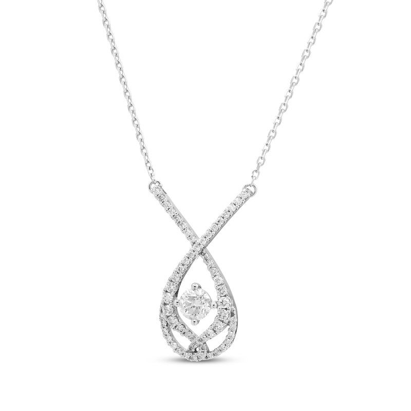 Main Image 2 of Love Entwined Diamond Necklace 1/2 ct tw Round-cut 10K White Gold 18"