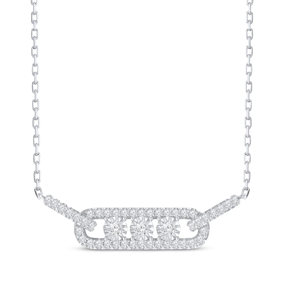 Diamond Three-Stone Necklace 1/5 ct tw Round-cut Sterling Silver 18"
