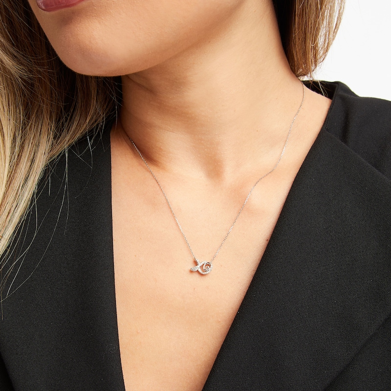 Main Image 2 of Diamond XO Necklace 1/10 ct tw Round-cut Sterling Silver 18"
