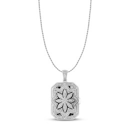 Diamond Flower Locket Necklace 1/4 ct tw Round-cut Sterling Silver 18&quot;