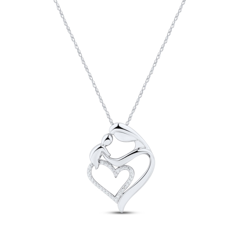 Main Image 1 of Mother & Child Diamond Heart Necklace 1/10 ct tw Round-cut Sterling Silver 18"