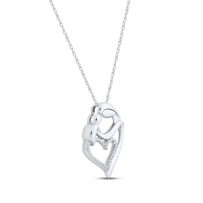 Main Image 2 of Mother & Child Diamond Heart Necklace 1/10 ct tw Round-cut Sterling Silver 18"