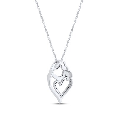 Mother Child Diamond Heart Necklace 1/10 ct tw Round-cut