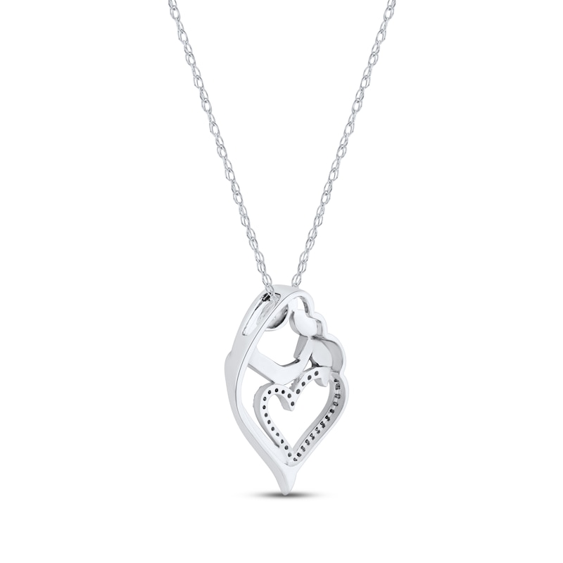 Main Image 3 of Mother & Child Diamond Heart Necklace 1/10 ct tw Round-cut Sterling Silver 18"