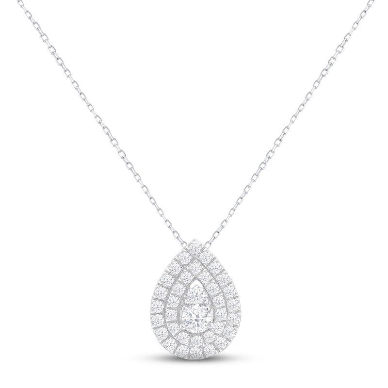 Main Image 1 of KAY Lab-Grown Diamonds Teardrop Necklace 1 ct tw Round-cut 14K White Gold 18"