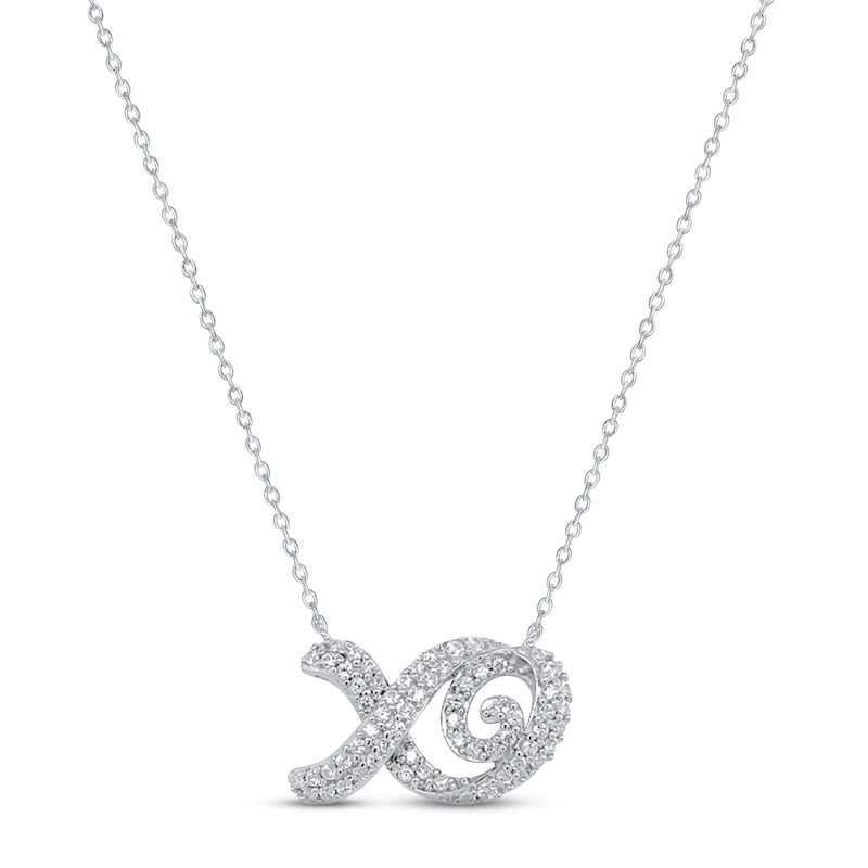 Main Image 1 of Diamond XO Necklace 1/5 ct tw Round-cut 10K White Gold 18"