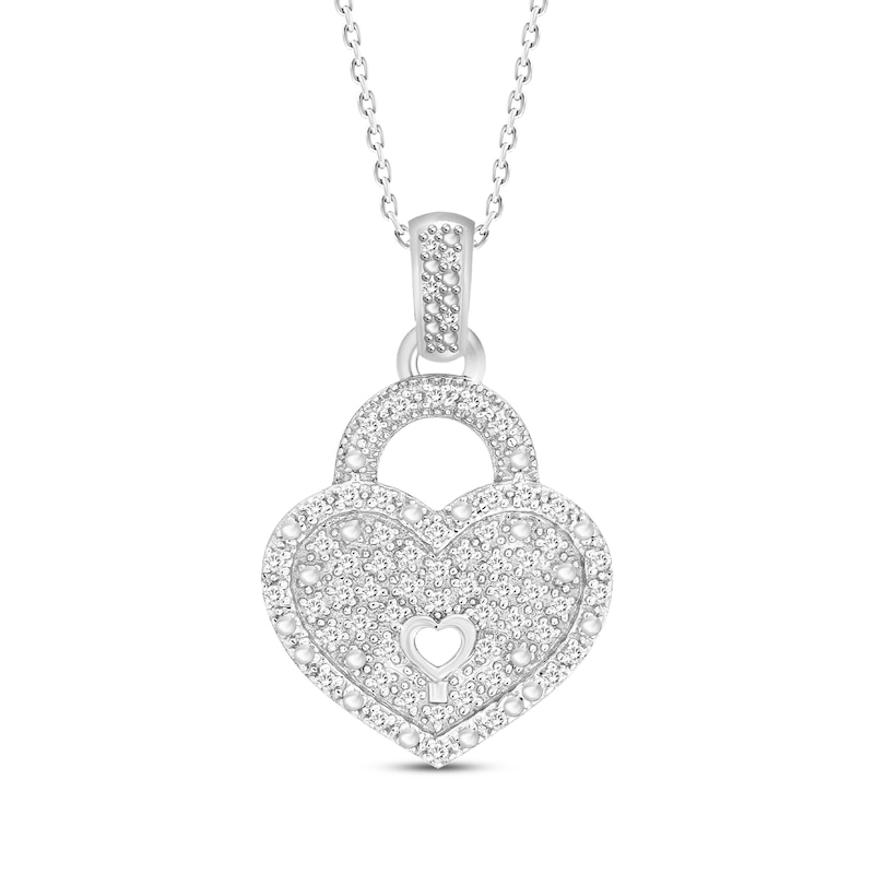 Main Image 1 of Diamond Heart Lock Necklace 1/8 ct tw Round-cut Sterling Silver 18"
