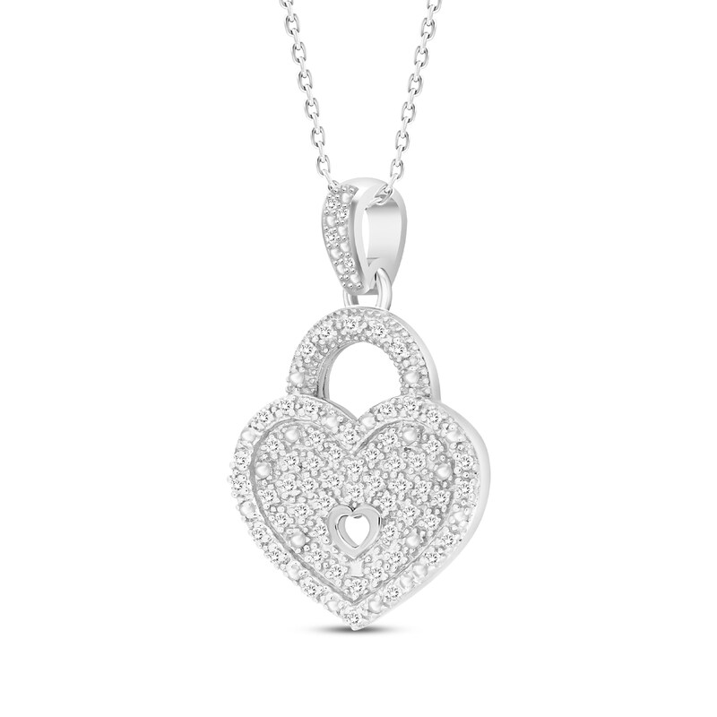 Main Image 2 of Diamond Heart Lock Necklace 1/8 ct tw Round-cut Sterling Silver 18"