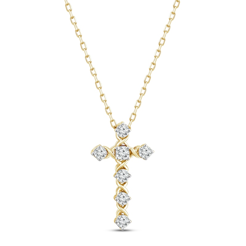 Main Image 1 of XO from Kay Diamond Cross Necklace 1/3 ct tw Round-cut 10K Yellow Gold 18"