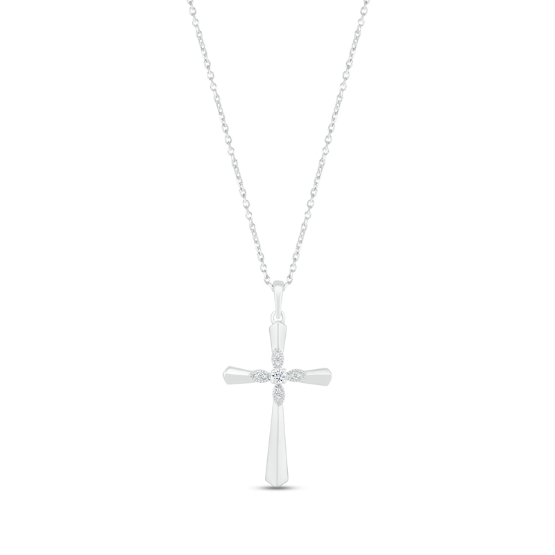 Main Image 1 of Diamond Tapered Cross Necklace 1/20 ct tw Sterling Silver 18"