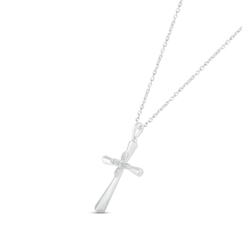 Main Image 2 of Diamond Tapered Cross Necklace 1/20 ct tw Sterling Silver 18"