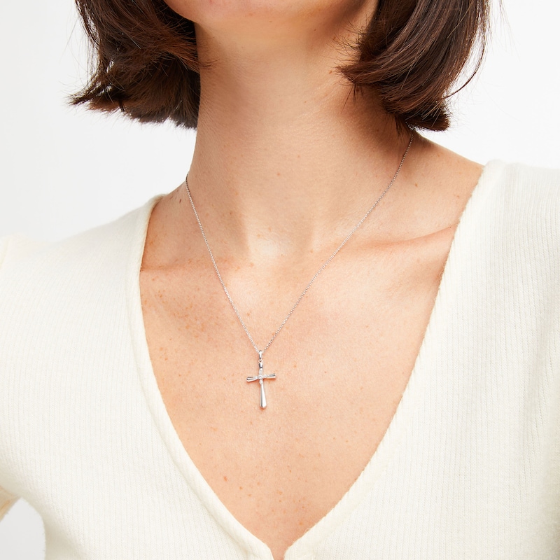 Main Image 3 of Diamond Tapered Cross Necklace 1/20 ct tw Sterling Silver 18"