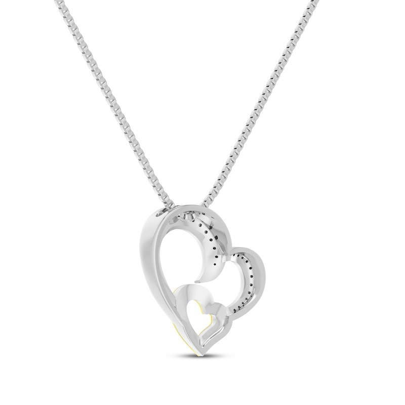 Diamond Double Heart Necklace 1/8 ct tw Round-cut Sterling Silver & 10K Yellow Gold 18"