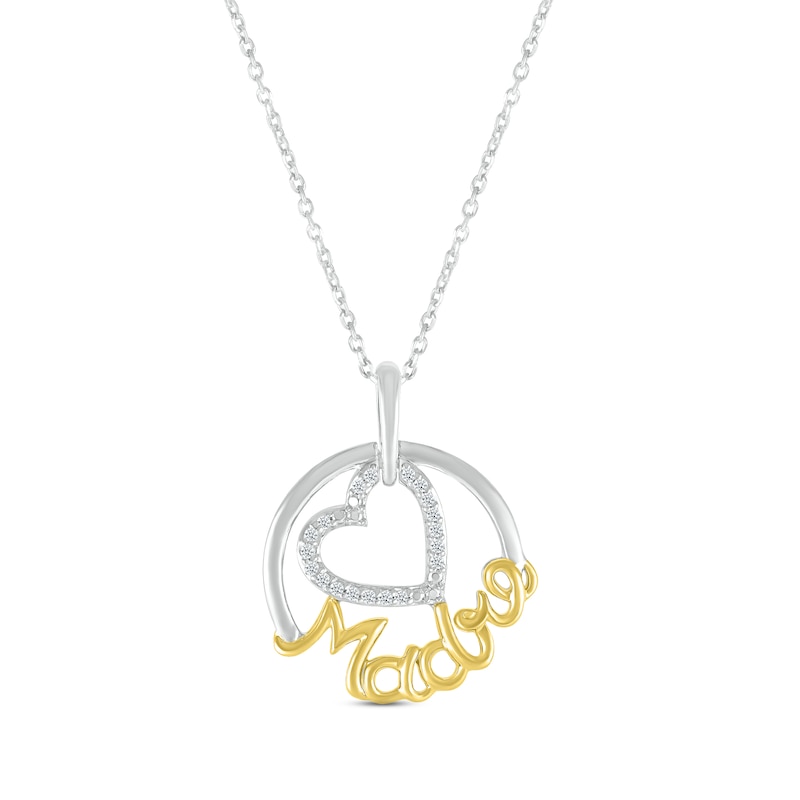 Diamond "Madre" Circle Heart Necklace 1/15 ct tw Round-cut Sterling Silver & 10K Yellow Gold 18"