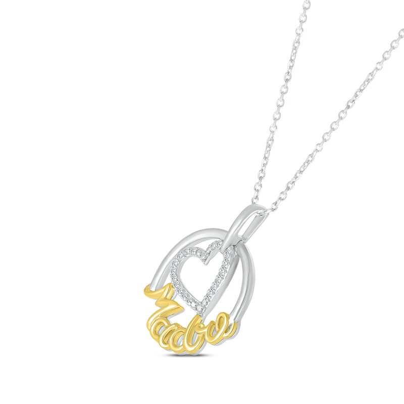 Diamond "Madre" Circle Heart Necklace 1/15 ct tw Round-cut Sterling Silver & 10K Yellow Gold 18"