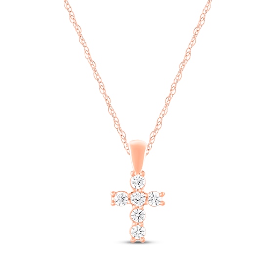 Diamond Cross Necklace 1/5 ct tw Round-cut 10K Rose Gold 18"