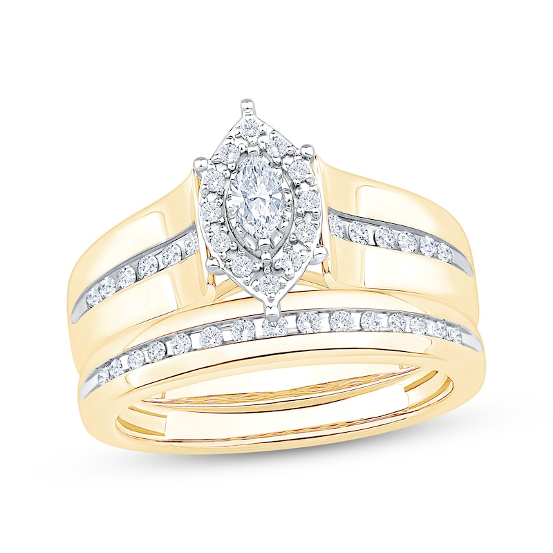 Main Image 1 of Adore Marquise-Cut Diamond Halo Bridal Set 1/2 ct tw 10K Yellow Gold