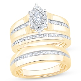 Adore His & Hers Marquise-Cut Diamond Three-Piece Bridal Set 1/4 ct tw 10K Yellow Gold