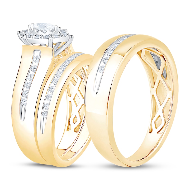 Main Image 2 of Adore His & Hers Marquise-Cut Diamond Three-Piece Bridal Set 1/4 ct tw 10K Yellow Gold