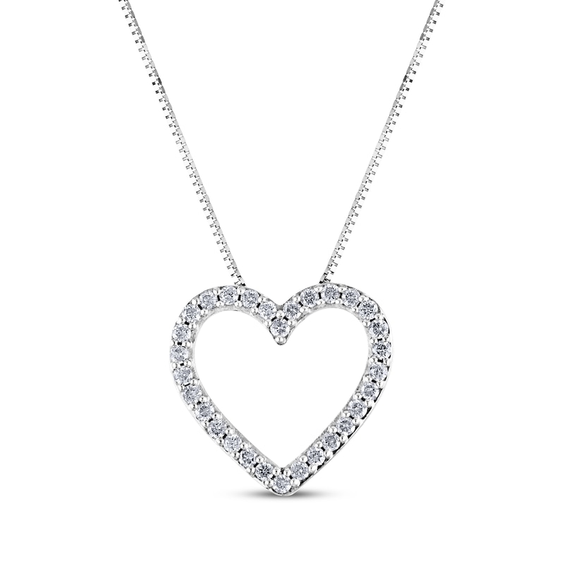 Diamond Heart Outline Necklace 1/2 ct tw 14K White Gold 18"