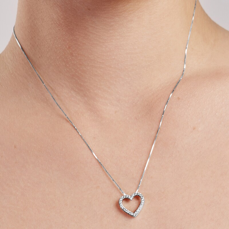 Diamond Heart Outline Necklace 1/2 ct tw 14K White Gold 18"