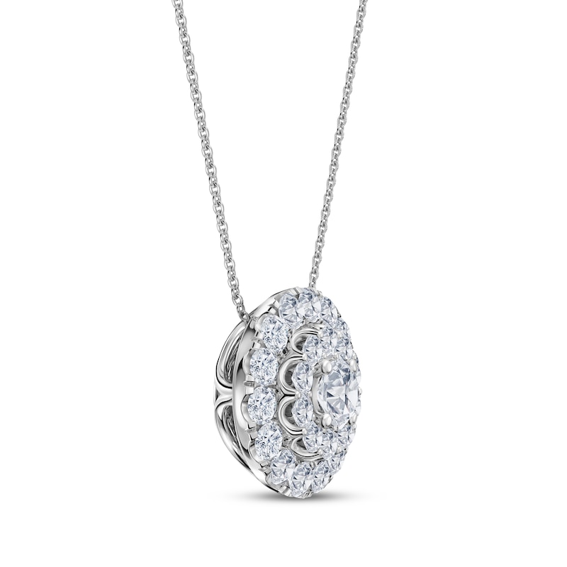 Diamond Double Halo Necklace 3/4 ct tw 14K White Gold 18"