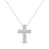 Thumbnail Image 0 of Baguette & Round-Cut Diamond Cross Necklace 3 ct tw 14K White Gold 18"