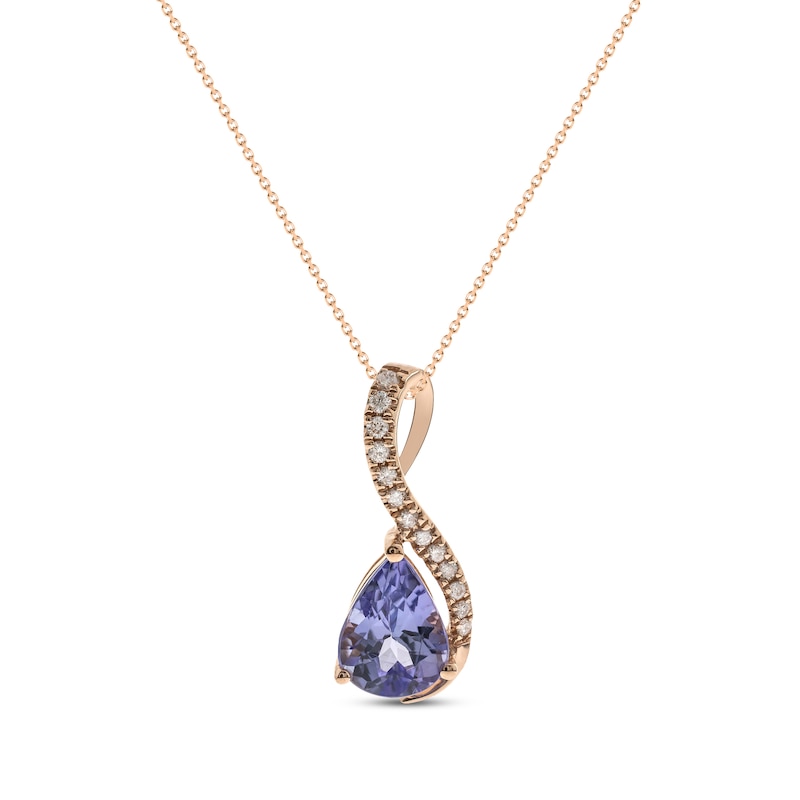 Main Image 1 of Pear-Shaped Tanzanite & Diamond Necklace 1/20 ct tw 10K Rose Gold 18”