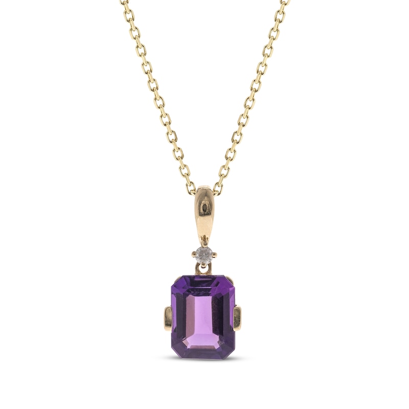Main Image 1 of Emerald-Cut Amethyst & Diamond Necklace 10K Yellow Gold 18”