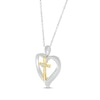 Thumbnail Image 1 of Diamond Heart Cross Necklace 1/8 ct tw Sterling Silver & 10K Yellow Gold 18"