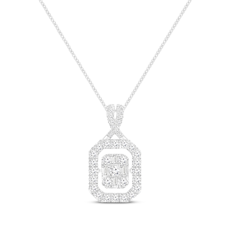 Unstoppable Love Baguette & Round-Cut Multi-Diamond Octagon Necklace 1 ct tw 10K White Gold 19"