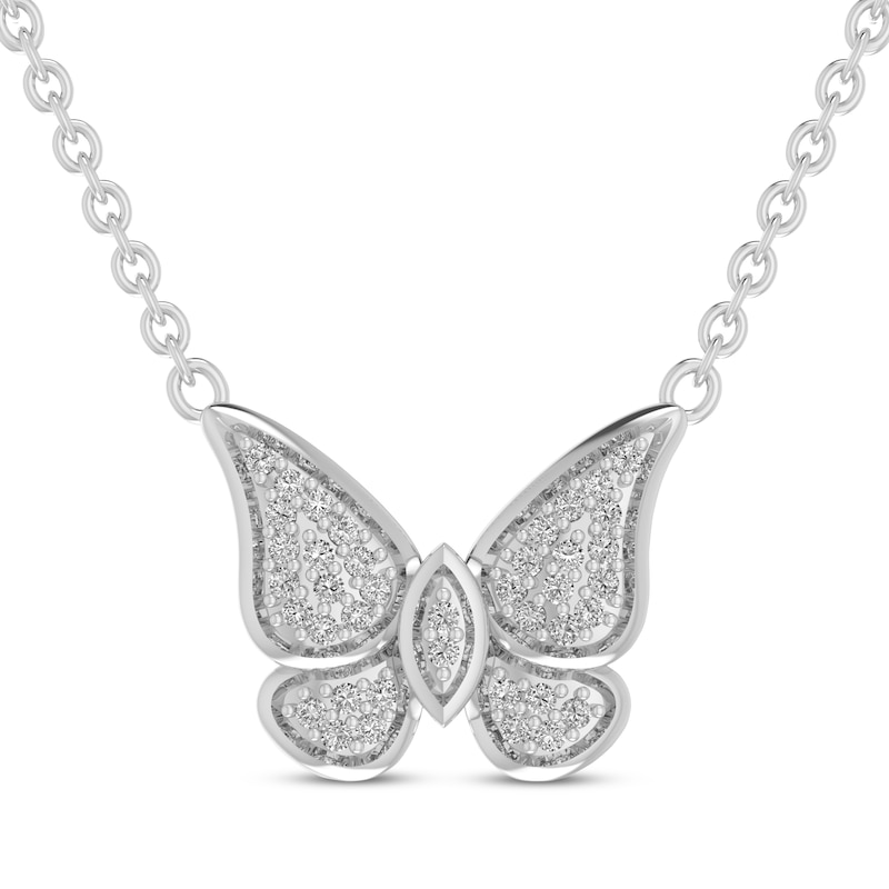 Main Image 1 of Diamond Butterfly Necklace 1/10 ct tw Sterling Silver 18”