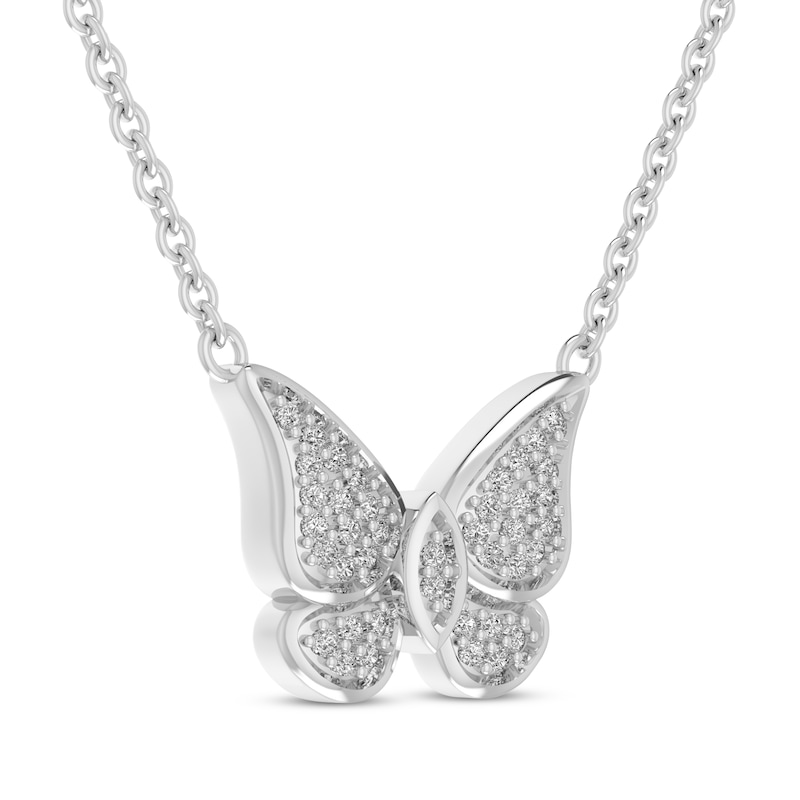 Main Image 2 of Diamond Butterfly Necklace 1/10 ct tw Sterling Silver 18”