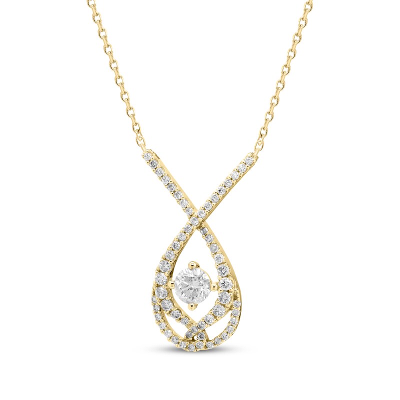Main Image 2 of Love Entwined Round-Cut Diamond Necklace 1 ct tw 10K Yellow Gold 18"