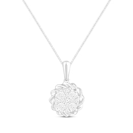 Round-Cut Multi-Diamond Center Necklace 1/10 ct tw Sterling Silver 19“