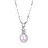 Cultured Pearl & Round-Cut White Lab-Created Sapphire Stud Earrings, Necklace & Ring Gift Set Sterling Silver