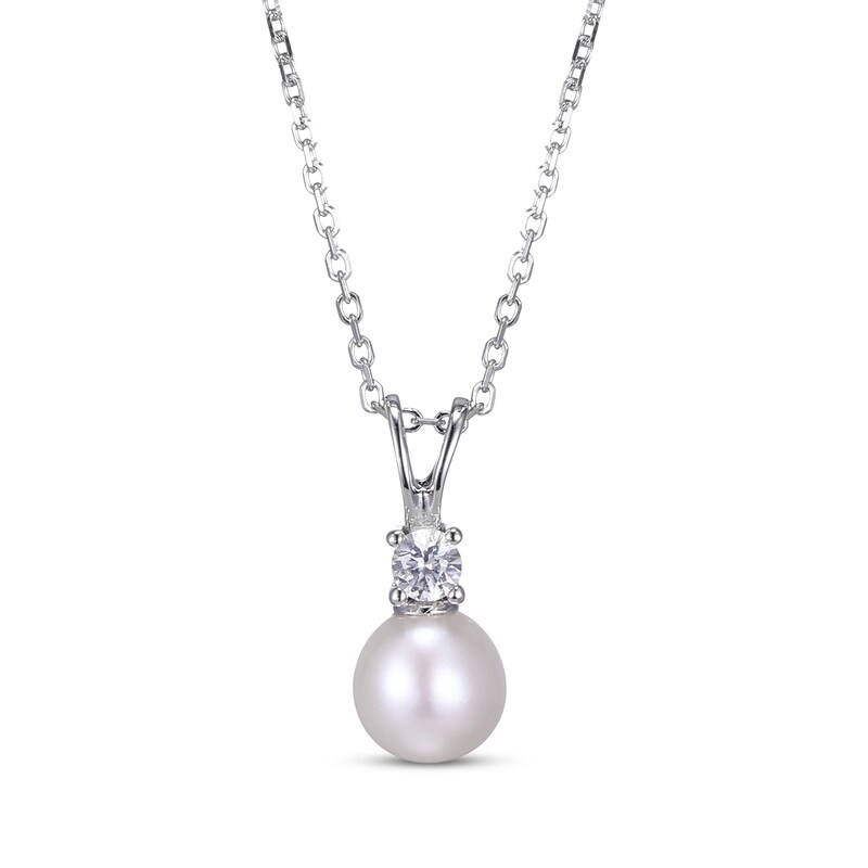 Cultured Pearl & Round-Cut White Lab-Created Sapphire Stud Earrings, Necklace & Ring Gift Set Sterling Silver
